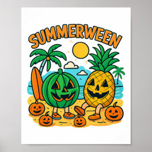 Poster Amusant Été Entre Cute Watermelon Et Pineappa Bea