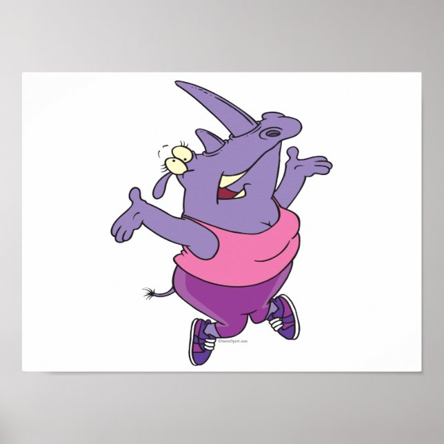 Poster amusant exercice rhino travailler dessin animé (Devant)