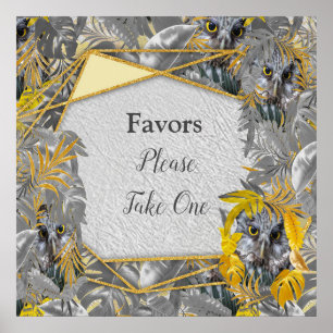 Poster Amusant Expressif en feuille plante Jaune et Gris