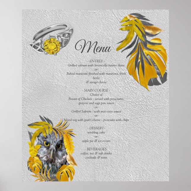 Poster Amusant Expressif en feuille plante Jaune et Gris (Devant)