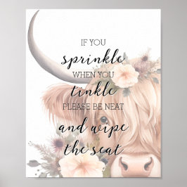 Poster Amusant Floral Farm Animal Highland Vache Salle de