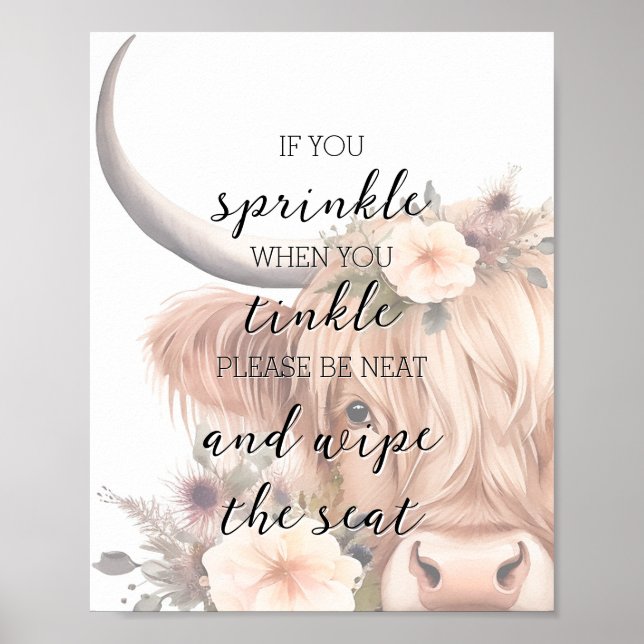 Poster Amusant Floral Farm Animal Highland Vache Salle de (Devant)