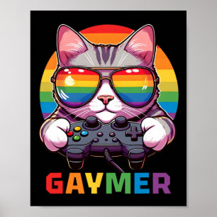 Poster Amusant Gaymer Cat Gamer Lgbtq Pride Rainbow Vidéo