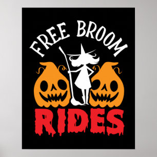 Poster Amusant Halloween Free Broom Rides sorcier Citroui