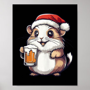 Poster Amusant Hamster De Noël Avec Bière Comique