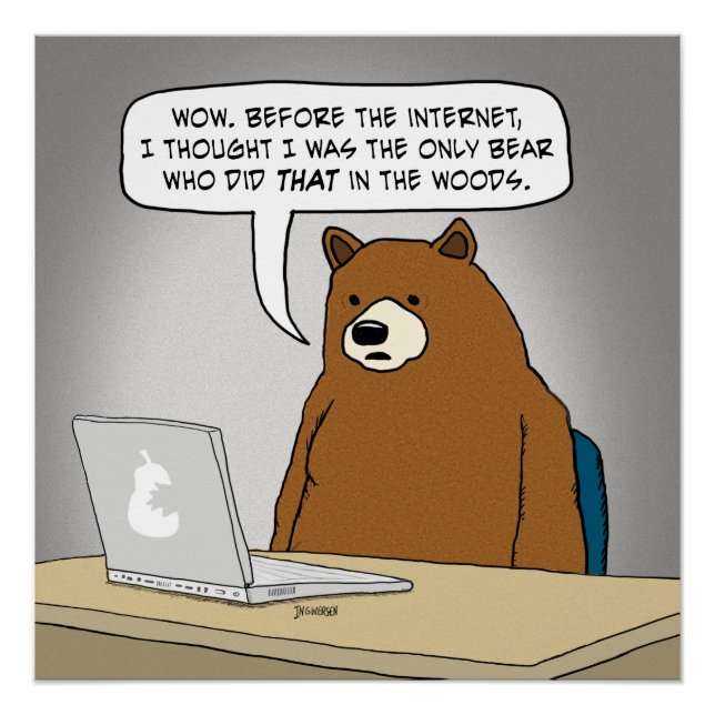 Poster Amusant ours surfer sur Internet (Devant)