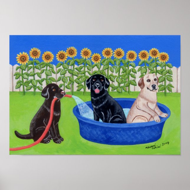 Poster Amusant Pool Party Labradors Artwork (Devant)