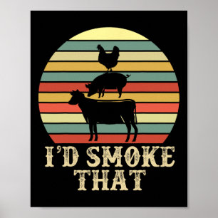 Poster Amusant Retro Bbq Party Fumeur Chef Papa Cadeau J’