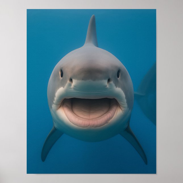 Poster Amusant sans dents grand requin blanc peint art (Devant)