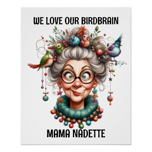 Poster Amusant Senior avec les oiseaux (Devant)