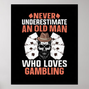 Poster Amusant vieil homme Jouer mot art Casino salle de 