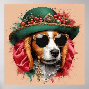 Poster Amusante aquarelle AI Image Chien Portant l'affich