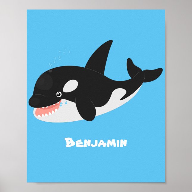 Poster Amusante baleine orque mignonne dessin animé (Devant)
