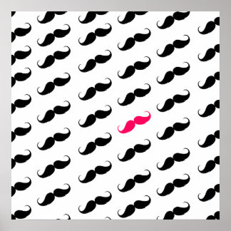 Poster Amusante Fille Rose Et Noir Motif Mustache