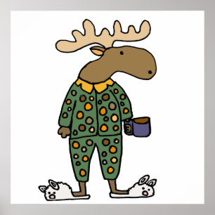 Poster Amusante Moose Portant un pyjama Poka Dot