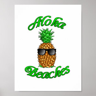 Poster Amusante plage d'Aloha à l'ananas hawaïen