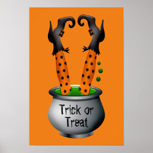 Poster Amusante sorcière drôle Halloween orange