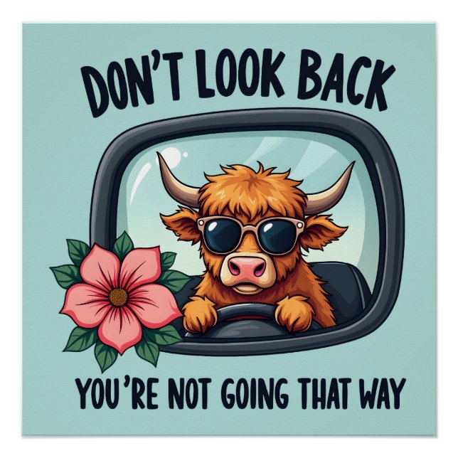Poster Amusante vache Highland Retro Western Motivational (Devant)
