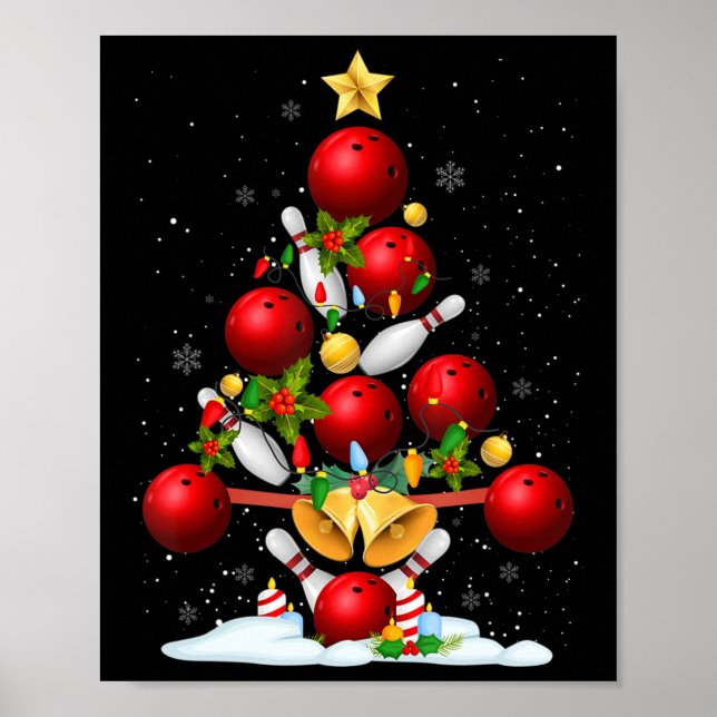 Poster Amusants Bowling Noël Arbre Lumières Noël Cadeaux  (Devant)