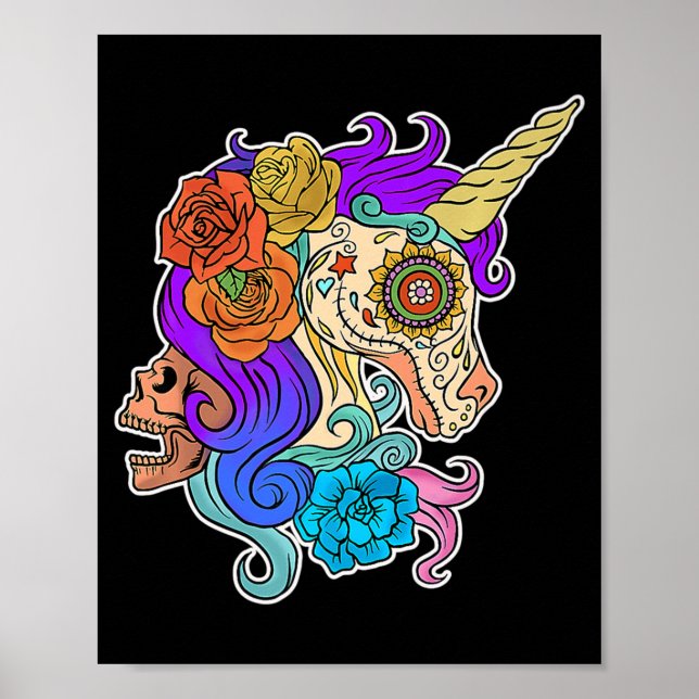 Poster Amusants Cuire Sugar Crâne Unicorn Halloween Cadea (Devant)