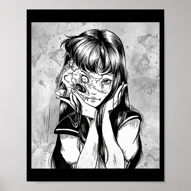 Poster Amusants Déplaisant Horreur Manga Anime Femme Yeux (Devant)