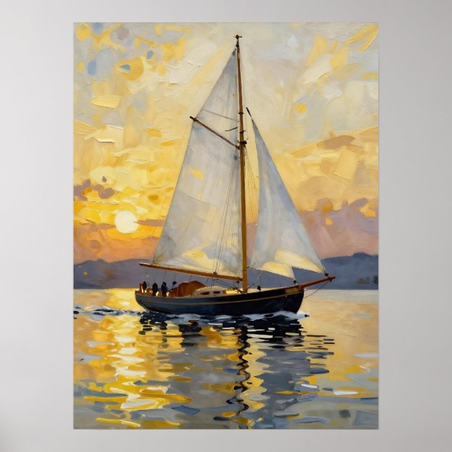 Poster An Impasto Illustration of a Sailboat at Sunset (Devant)