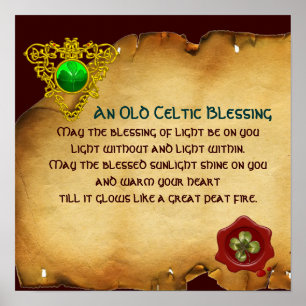 Poster An Old Irish Blessing Parchment with Celtic Heart