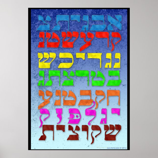 Poster Ana b"Koach ~ Lettres initiales ~ Couleurs de l'au (Devant)