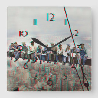 Poster Anaglyph 3D- Lunch atop Skyscraper New York Quadratische Wanduhr