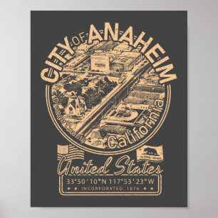 POSTER ANAHEIM CALIFORNIA VINTAGE - VILLE ANAHEIM CA