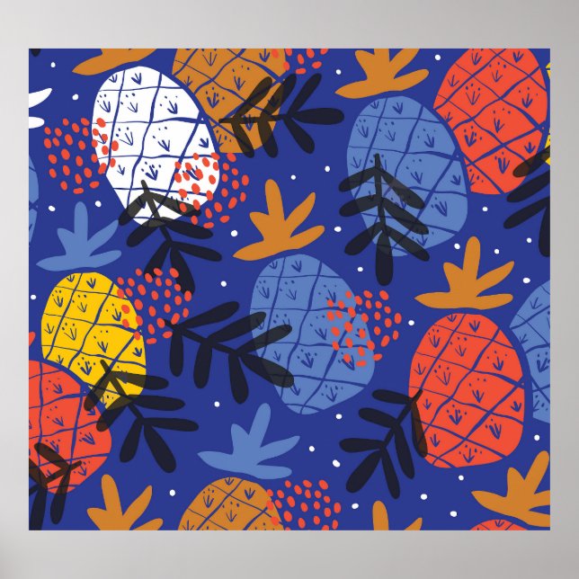Poster Ananas Abstrait Feuille Vintage Motif (Devant)