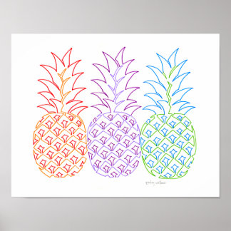Poster Ananas coloré Line Art