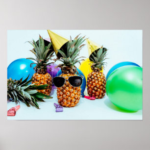 Poster Ananas de la fête avec des faveurs de fête Petits