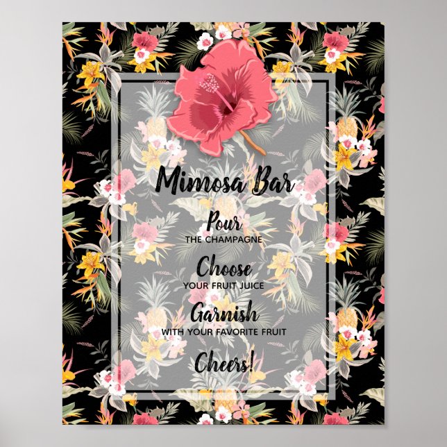 Poster Ananas Fête des mariées tropicale florale Mimosa B (Devant)