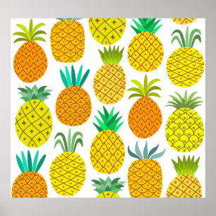Poster Ananas Isolé : Motif Vintage sans joint.