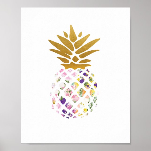 Poster Ananas - or - floral (Devant)