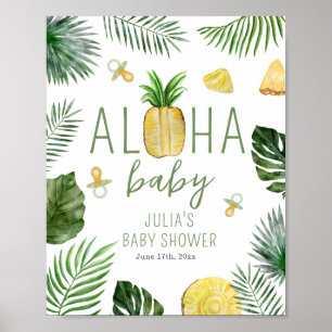 Poster Ananas & Pacificateurs Aloha Baby shower vert