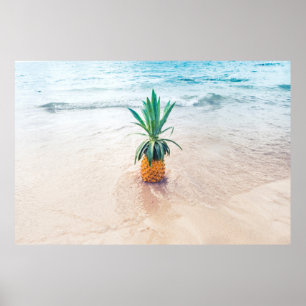 Poster Ananas sur la plage le matin