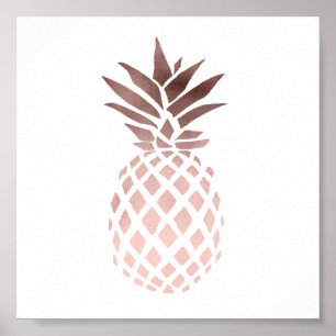 Poster ananas tropical d'or rose clair élégant de faux