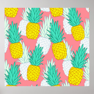 Poster Ananas Tropical : Rouge Cartoon Chic.
