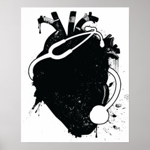 Poster anatomical heart stethoscope