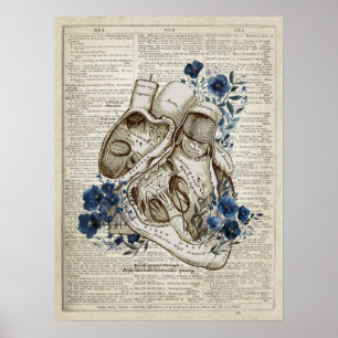 Poster Anatomie cardiaque avec fleurs Dictionnaire Art