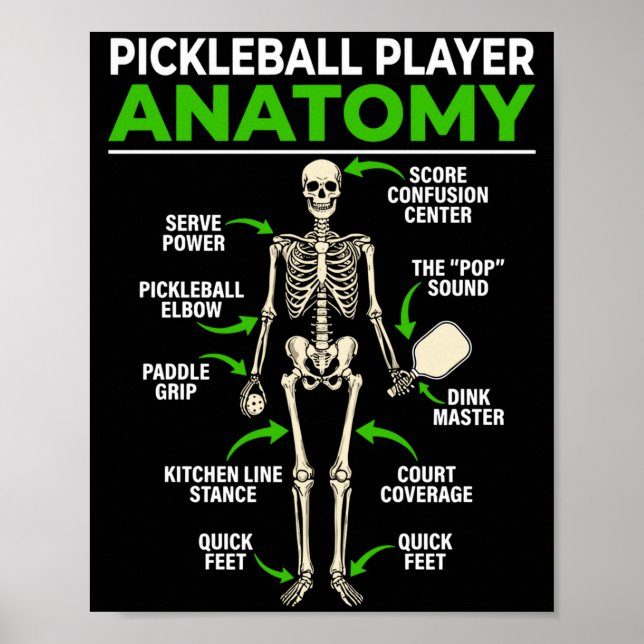Poster Anatomie de joueur de pickleball drôle dink balle  (Devant)