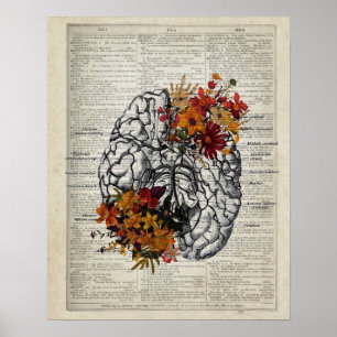 Poster Anatomie du cerveau humain avec fleurs