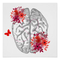 Anatomie Du Cerveau Humain Avec Fleurs Rouges
