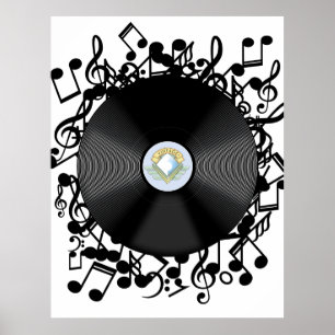 Poster Ancien disque vinyle et notes de musique
