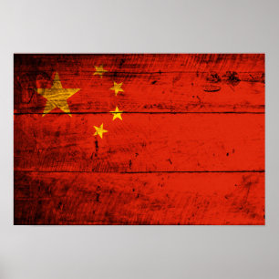 Poster Ancien drapeau de la Chine en bois