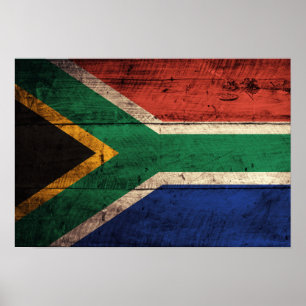Poster Ancien drapeau en bois d'Afrique du Sud