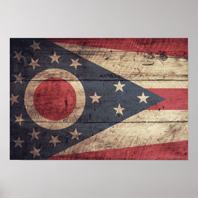 Poster Ancien Drapeau En Bois Ohio ; (Devant)