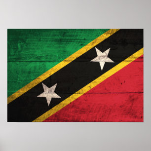 Poster Ancien drapeau en bois St Kitts / Nevis